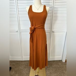 SOLD💗 MOTF Burnt Orange Fitted Sleeveless Midi Dress with Side Slit | M
